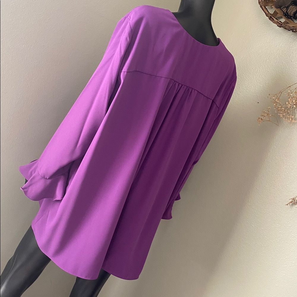 CALEESA Beautiful Elegant Purple Blouse with Ruffled Sleeves - Picture 6 of 10